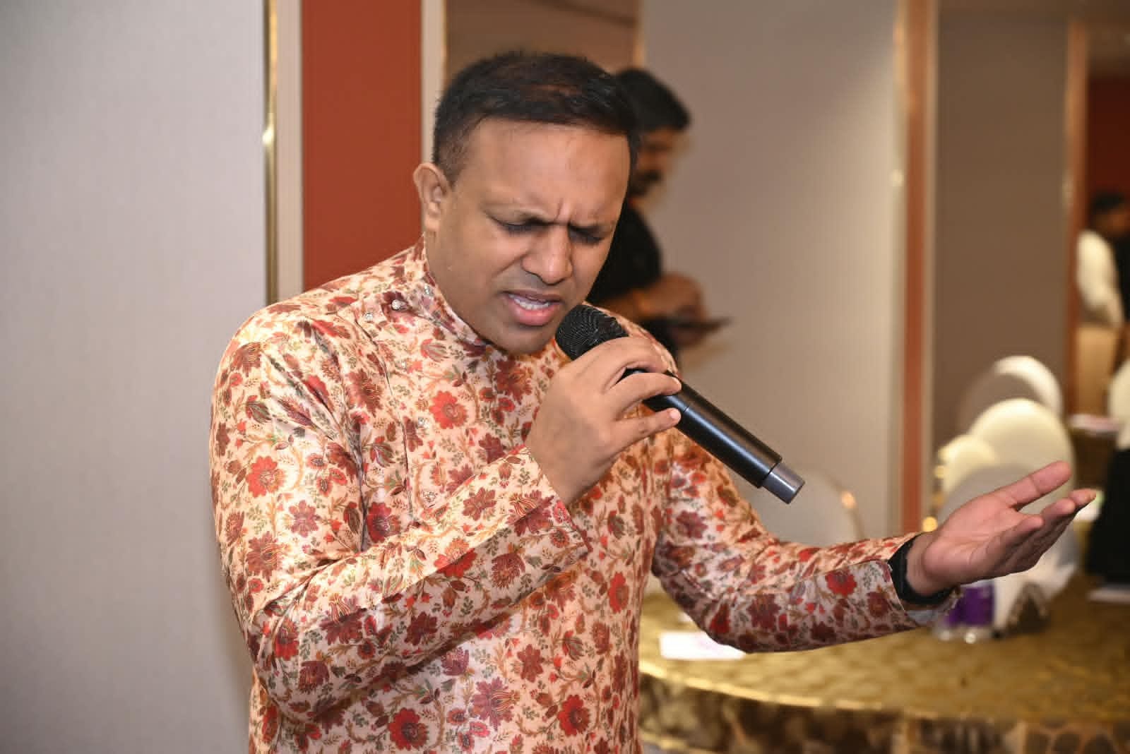 Performer singing during a live event